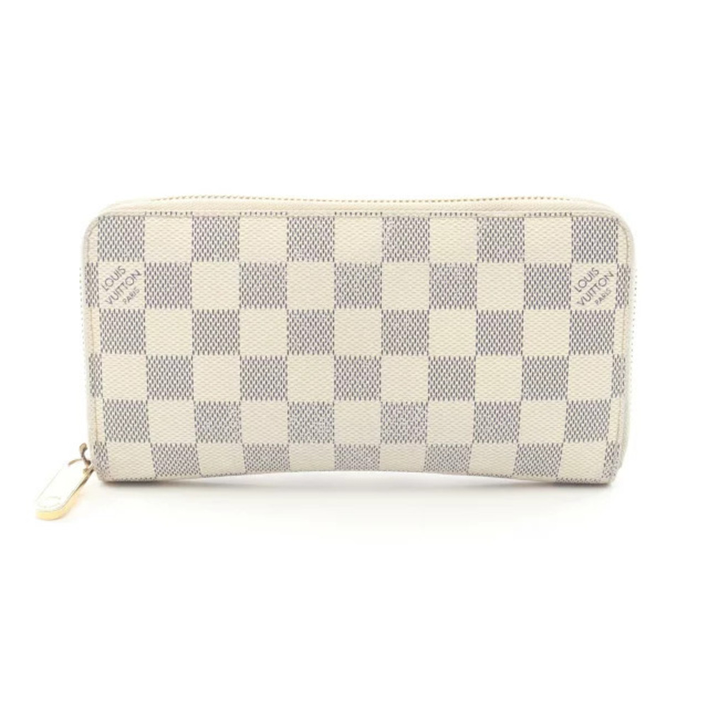Louis Vuitton Zippy Wallet Round Long Canvas Damier Azur White